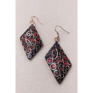 Earrings Blue & Red - Handpainted - India